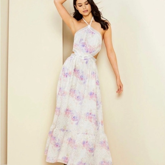 Gianni Bini Embroidered Eyelet Halter Neck Tie Dye Cut-Out Maxi Dress -… - Picture 1 of 14